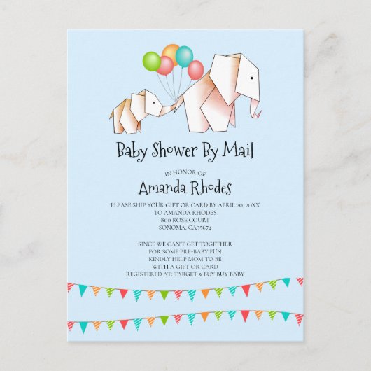 Invitation Baby shower Elephant Par Mail Blue (Devant)