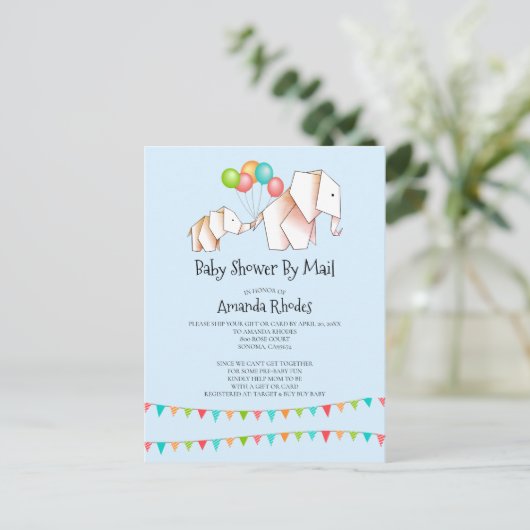 Invitation Baby shower Elephant Par Mail Blue (Debout devant)