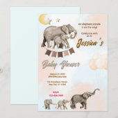 Invitation Baby shower Eléphant Parade (Devant / Derrière)