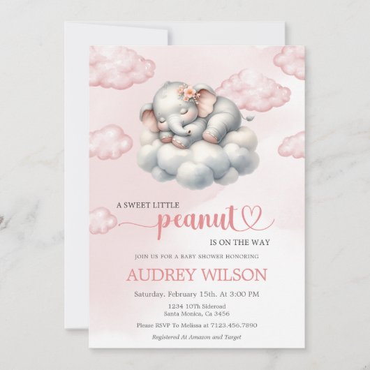 Invitation Baby shower éléphant Petit cacahuète (Devant)