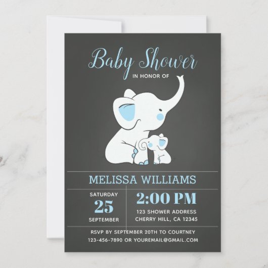 Invitation Baby shower éléphant pour garçon (Devant)
