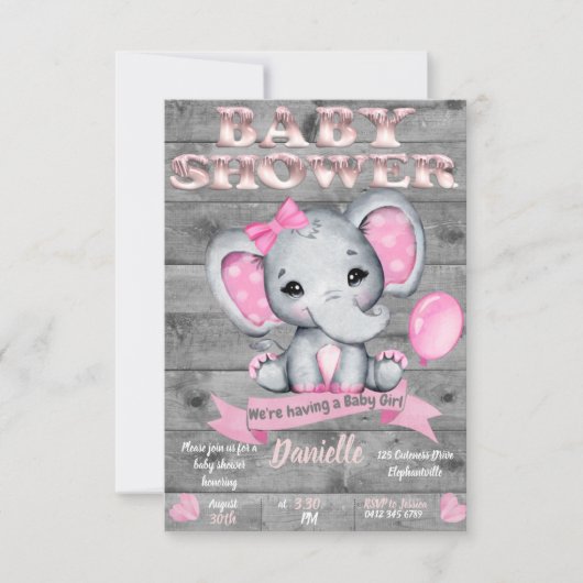 Invitation Baby shower éléphant pour les filles mo (Devant)