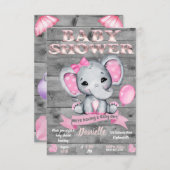 Invitation Baby shower éléphant pour les filles mo (Devant / Derrière)