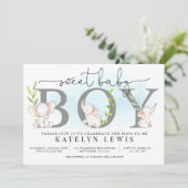 Invitation Baby shower éléphant pour un garçon (Debout devant)