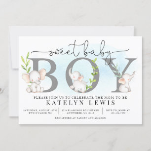 Invitation Baby shower éléphant pour un garçon