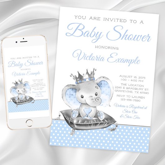 Invitation Baby shower éléphant Prince Eléphant
