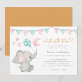 Invitation Baby shower éléphant révélateur de genre (Devant / Derrière)