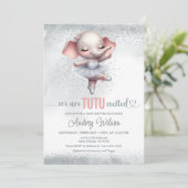 Invitation Baby shower éléphant Robe Argent et Tutu Rose (Debout devant)