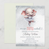 Invitation Baby shower éléphant Robe Argent et Tutu Rose (Devant / Derrière)