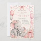 Invitation Baby Shower Éléphant Rose (Devant)