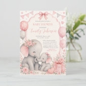 Invitation Baby Shower Éléphant Rose (Debout devant)