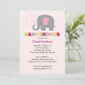 Invitation Baby Shower Éléphant - Rose (Debout devant)