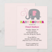Invitation Baby Shower Éléphant - Rose (Devant / Derrière)