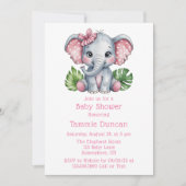 Invitation Baby shower Eléphant Rose Bow Cute (Devant)