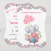 Invitation Baby shower Eléphant Rose Cute (Devant / Derrière)