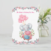 Invitation Baby shower Eléphant Rose Cute (Debout devant)