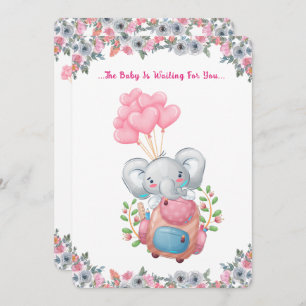 Invitation Baby shower Eléphant Rose Cute