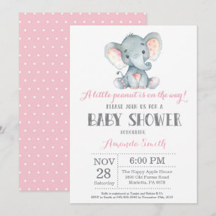 Invitation Baby shower éléphant rose et gris