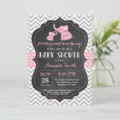 Invitation Baby shower éléphant rose et gris (Debout devant)