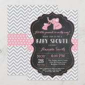 Invitation Baby shower éléphant rose et gris (Devant / Derrière)