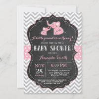Invitation Baby shower éléphant rose et gris