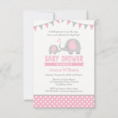 Invitation Baby shower éléphant rose et gris (Devant)