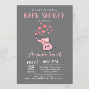 Invitation Baby shower éléphant rose et gris