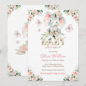Invitation Baby shower Eléphant rose et or (Devant / Derrière)