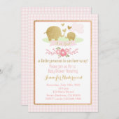Invitation Baby shower Eléphant rose et or (Devant / Derrière)