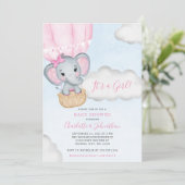 Invitation Baby shower Eléphant rose Fille (Debout devant)