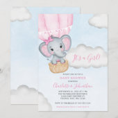 Invitation Baby shower Eléphant rose Fille (Devant / Derrière)
