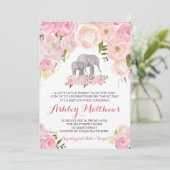 Invitation Baby shower éléphant, rose floral (Debout devant)