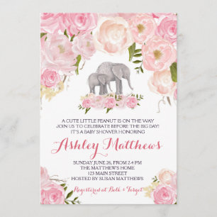 Invitation Baby shower éléphant, rose floral