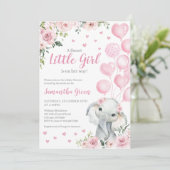 Invitation Baby shower Eléphant Rose Girl (Debout devant)