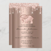 Invitation Baby shower Elephant Rose Gold Drip Garçon fille (Devant / Derrière)