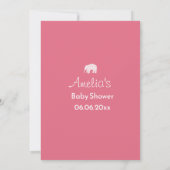 Invitation Baby Shower Eléphant Rose Mignon  (Dos)