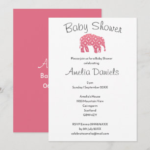 Invitation Baby Shower Eléphant Rose Mignon 