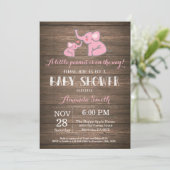 Invitation Baby shower éléphant rose rustique (Debout devant)
