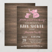 Invitation Baby shower éléphant rose rustique (Devant / Derrière)