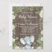 Invitation Baby shower éléphant rustique Botanique (Devant)