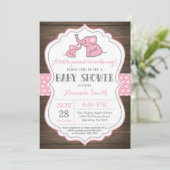 Invitation Baby shower Eléphant Rustique rose (Debout devant)