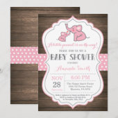 Invitation Baby shower Eléphant Rustique rose (Devant / Derrière)