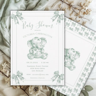 Invitation Baby shower Eléphant Toile Verte