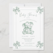 Invitation Baby shower Eléphant Toile Verte (Devant)