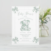 Invitation Baby shower Eléphant Toile Verte (Debout devant)
