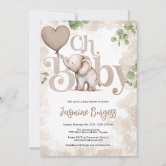 Invitation Baby shower éléphant - Tons de terre