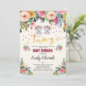 Invitation Baby shower Eléphant Twin Girl (Debout devant)
