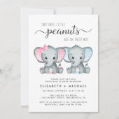 Invitation Baby shower Elephant Twin Girl Boy Couples (Devant)
