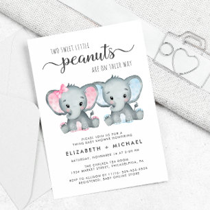 Invitation Baby shower Elephant Twin Girl Boy Couples