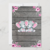 Invitation Baby shower Eléphant Twin, rustique, ro (Dos)